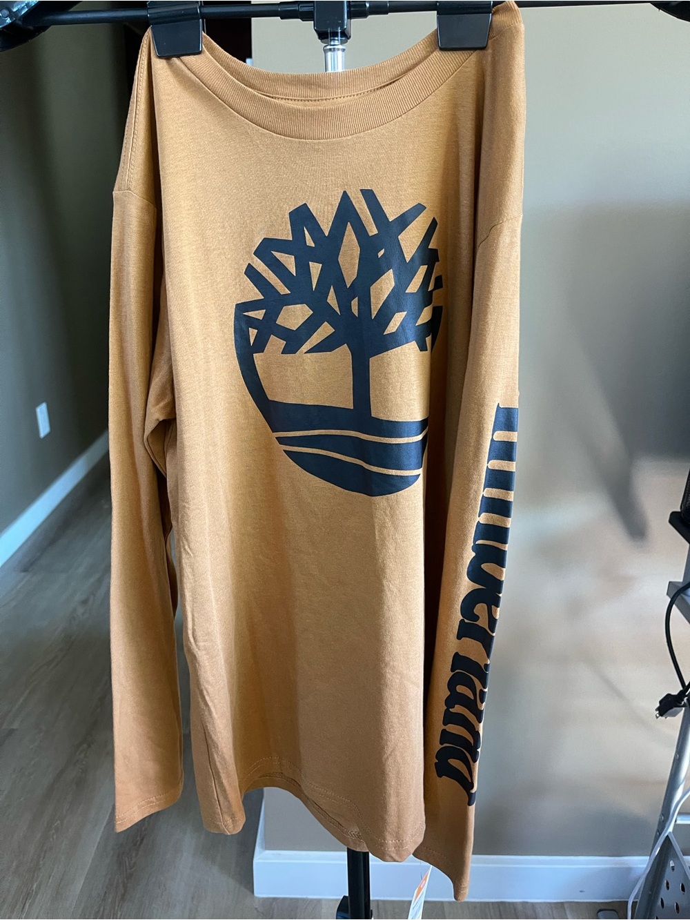 Timberland Tan Long-Sleeve Tee with Black Tree Logo